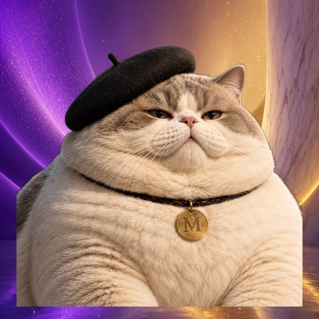Le Chaton Fat, plump beret cat in salon scene twelve